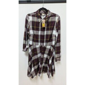 Cremieux Maroon/Brown Flannel Button-Down Dress